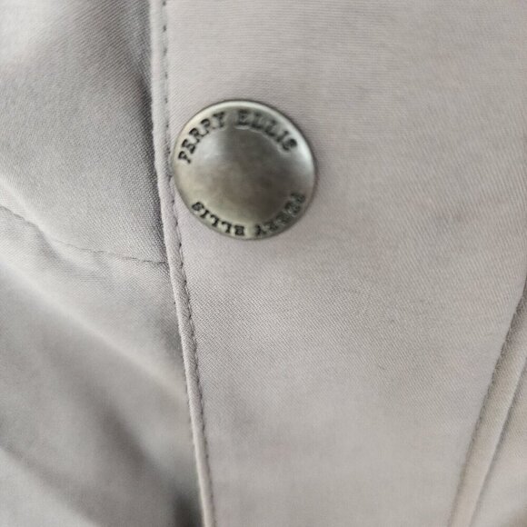 Perry Ellis Portfolio Microfiber Jacket Men Size L Khaki & Taupe Button Full Zip - Picture 16 of 16